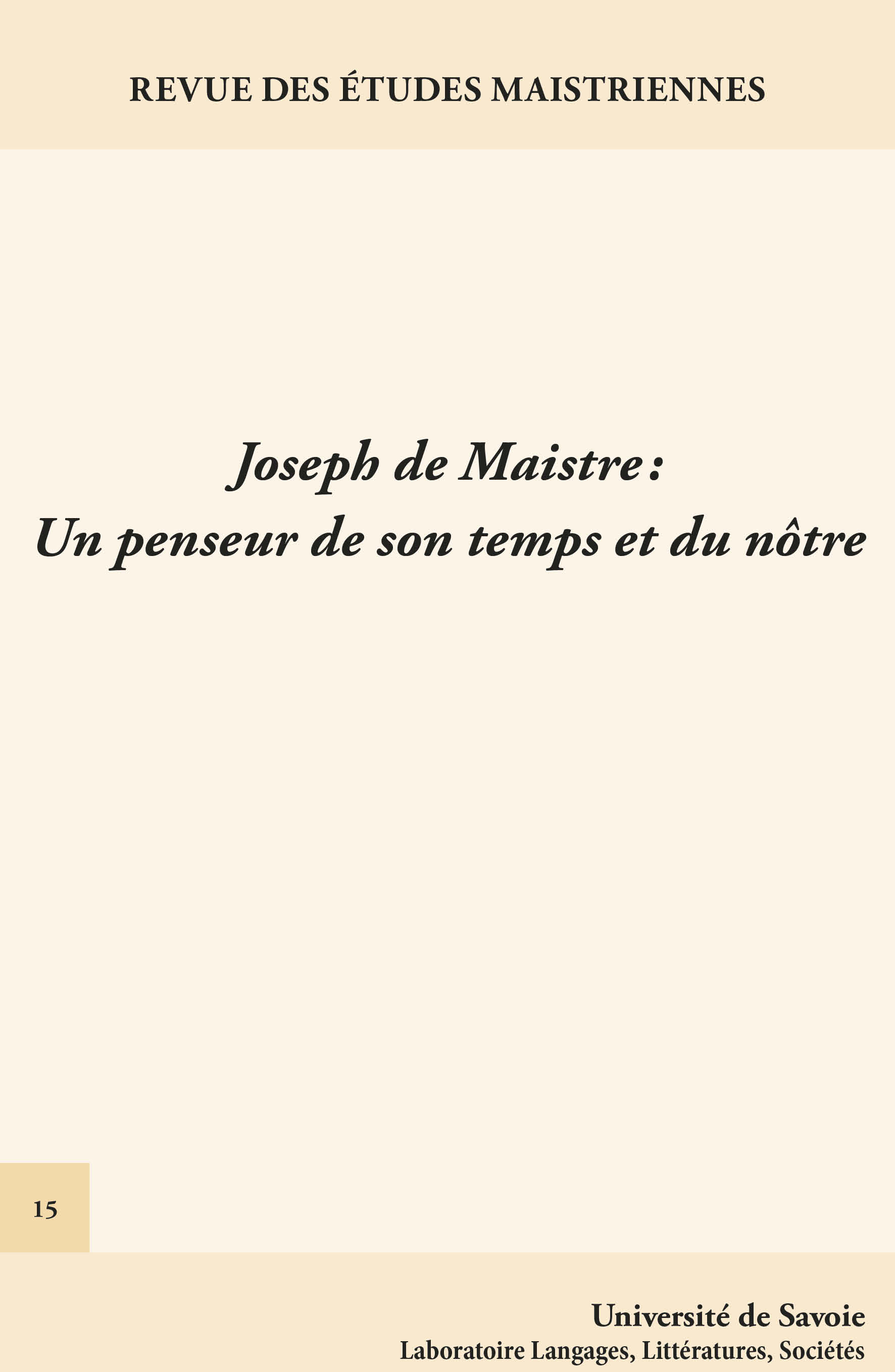 Joseph de Maistre: un penseur de son temps 